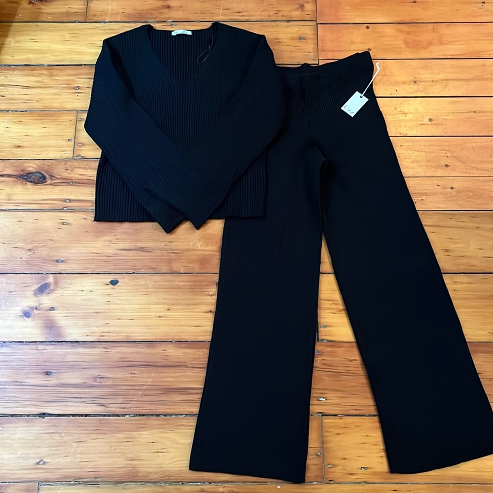 NWT Dex black wide leg ribbed sweater pants and ribbed matching top
